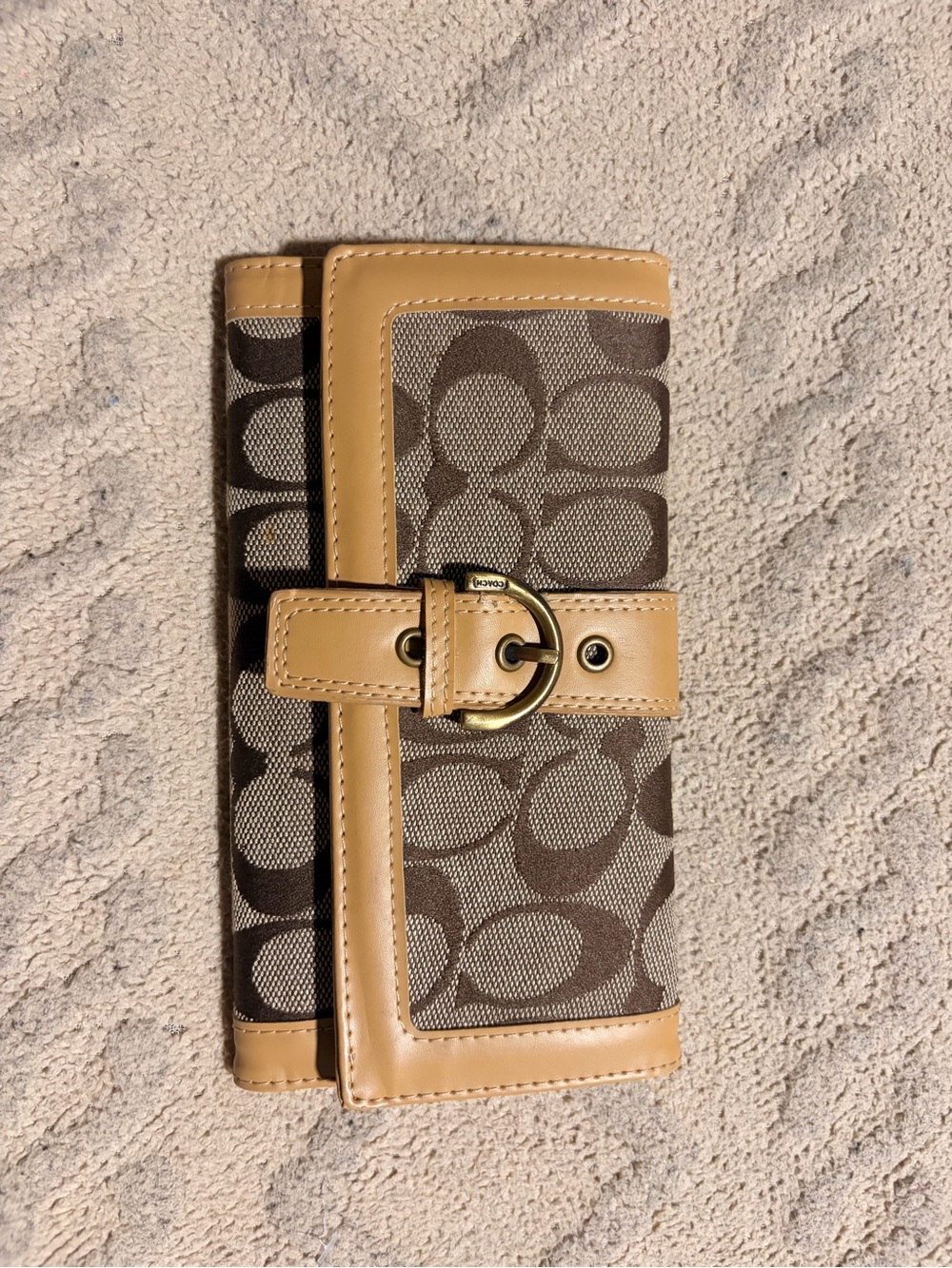 Coach Brown Signature Canvas Wallet with Tan Leather Trim